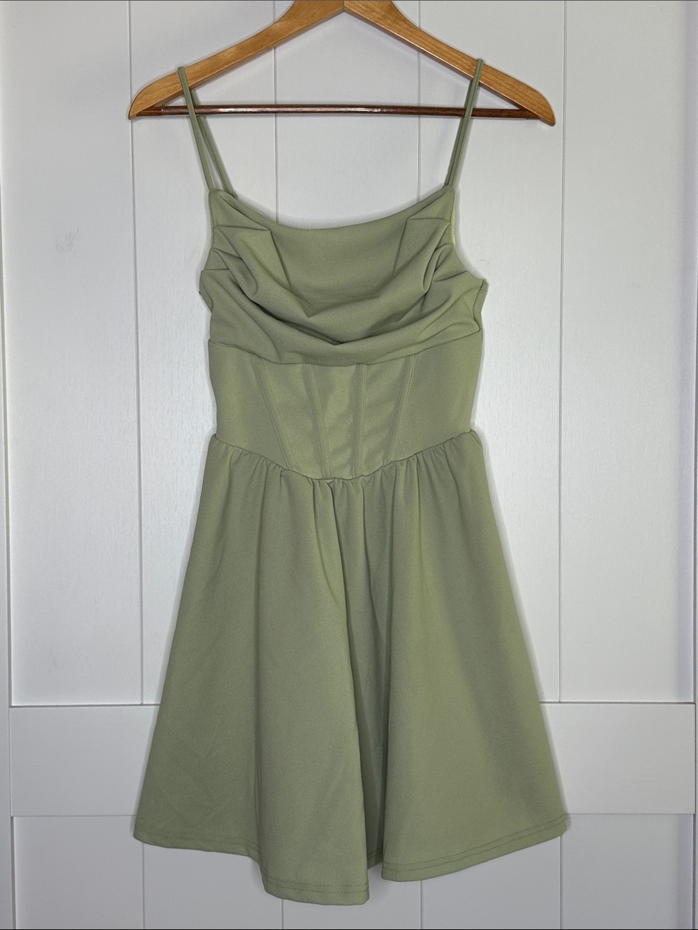 Sleeveless Cowl Neck A-Line Dress in Sage Green